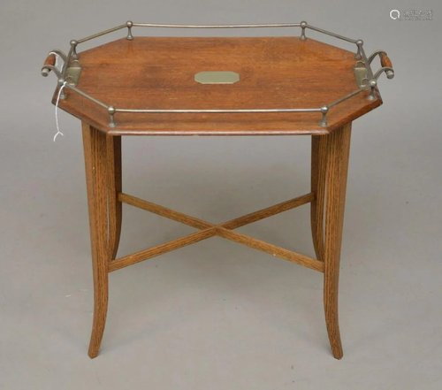 19th Century English Oak Tray Table with metal Gallery,