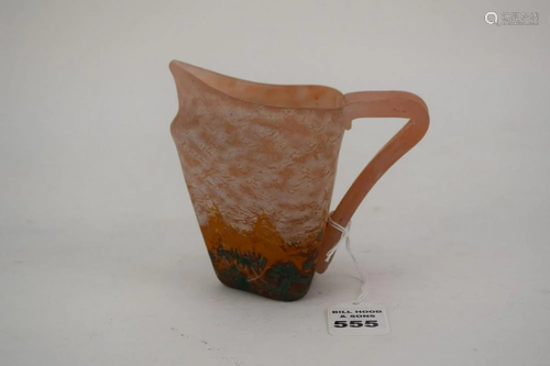 DAUM NANCY ART GLASS SMALL TRIANGULAR PITCHER - Orange