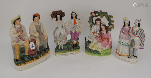 FOUR ENGLISH STAFFORDSHIRE GROUP FIGURES - D…