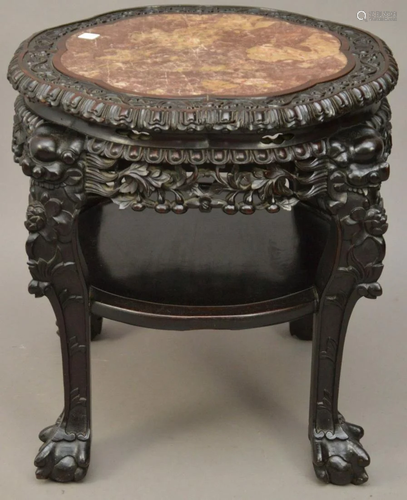 Chinese Hardwood and Marble Circular Table Circular