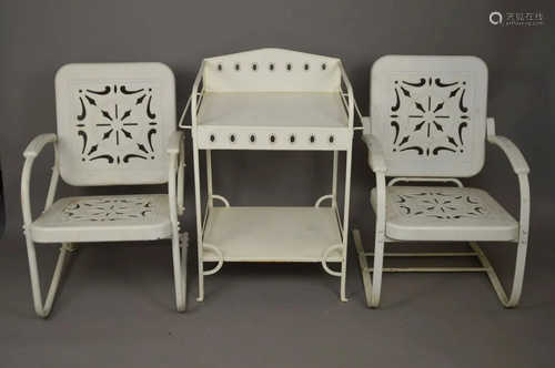 Pair Vintage white metal garden chairs AND white metal