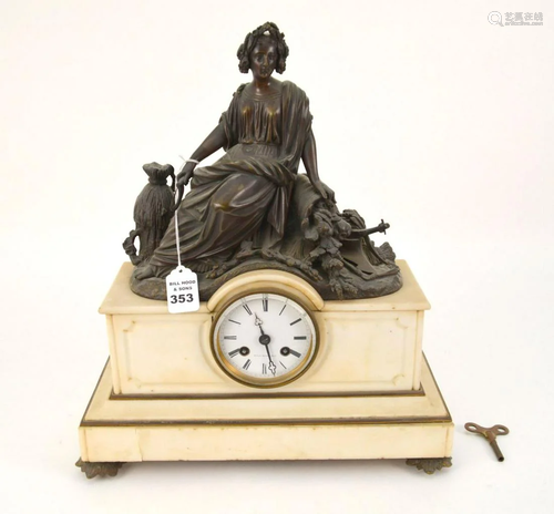 BALL, BLACK & CO BRONZE AND MARBLE FIGURAL CLOCK - 19th