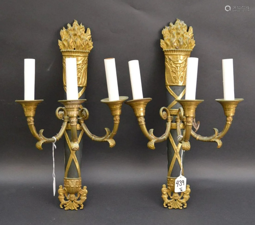 PAIR OF FRENCH EMPIRE STYLE THREE-LIGHT SCONCES - Gilt