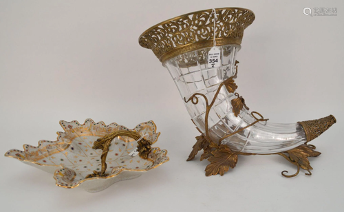 CASTILIAN BRASS & CRYSTAL CORNUCOPIA, TOGETHER WITH