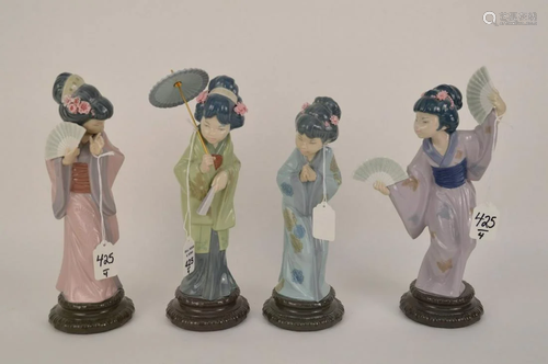 FOUR LLADRO PORCELAIN JAPANESE GEISHA GIRL FIGURES -