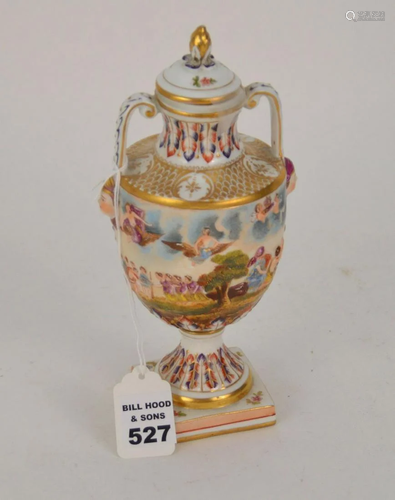 SMALL CAPODIMONTE PORCELAIN URN - On a pedestal base