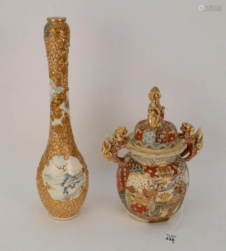 TWO JAPANESE SATSUMA POTTERY VESSELS - Moriage long