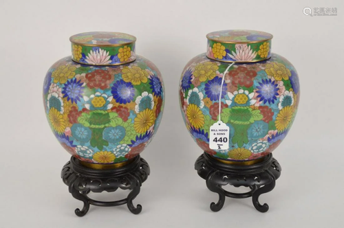 PAIR CHINESE CLOISONNE GINGER JARS - Colorful cloisonne