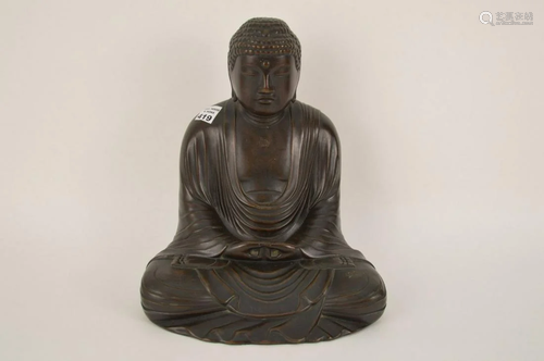 BRONZE HOLLOW CASTING OF SEATED BUDDHA - 20th Century.