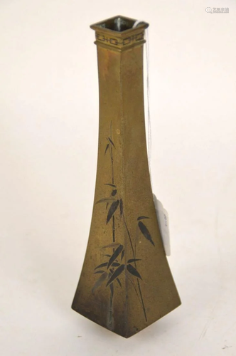 ANTIQUE JAPANESE BRONZE FOUR-SIDED BUD VASE - with