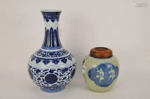 CHINESE BLUE & WHITE PORCELAIN VASE & GINGER JAR - Vase