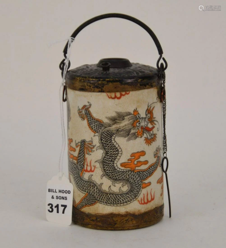 CHINESE PORCELAIN CYLINDRICAL OIL LAMP - A porcelain