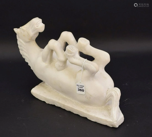 WHITE TANG STYLE MARBLE HORSE SCULPTURE - Carved white