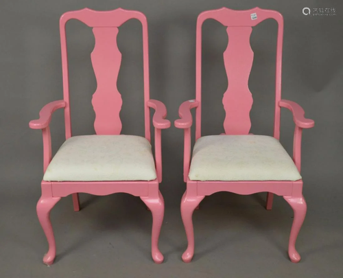 Pair Painted Pink chairs with upholstered seats, back