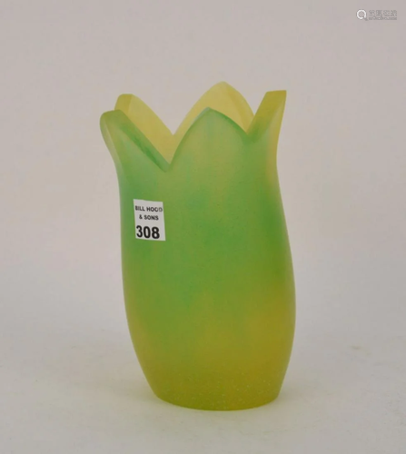 DAUM PATE DE VERRE CRYSTAL GREEN ENZO MORI VASE -