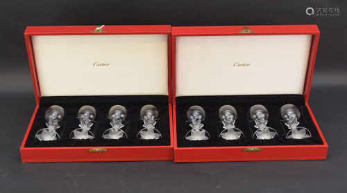 SET OF 8 CARTIER CRYSTAL STEM GLASSWARE - Two boxes of