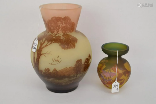 TWO CAMEO GLASS VASES IN THE MANNER OF EMILE GALLE-