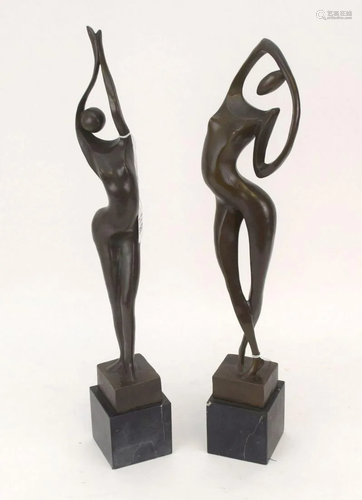 TWO MODERNIST NUDE BRONZE SCULPTURES - unsigned