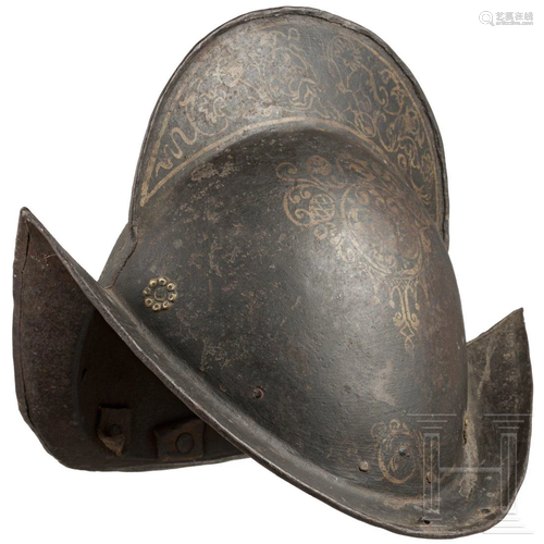 A blackened and painted Italian morion, circa 1600