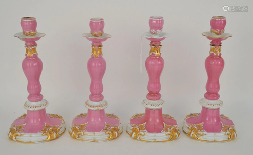 SET OF FOUR 19th CEN. MEISSEN PORCELAIN CANDLESTICKS -