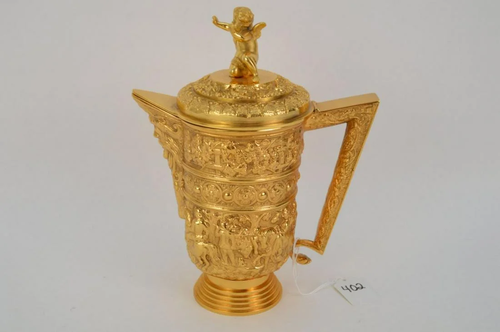 FRENCH GILT BRONZE WINE PITCHER - Heavy bright gilt