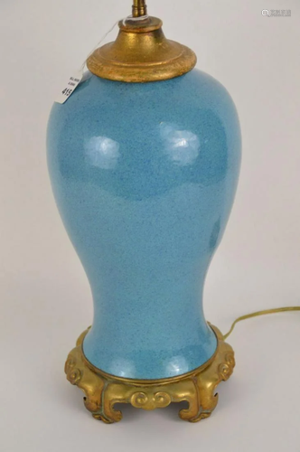 CHINESE BLUE GLAZED CERAMIC VASE MOUNTED AS LAMP …