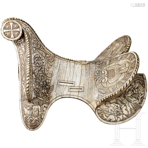 An Italian Gothic saddle with lavish bone veneer in