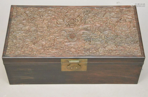 Chinese Carved Zitan Wood Chest - Zitan wood box with a