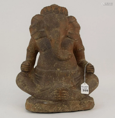 CARVED STONE GANESH HINDU DIETY SCULPTURE - Large