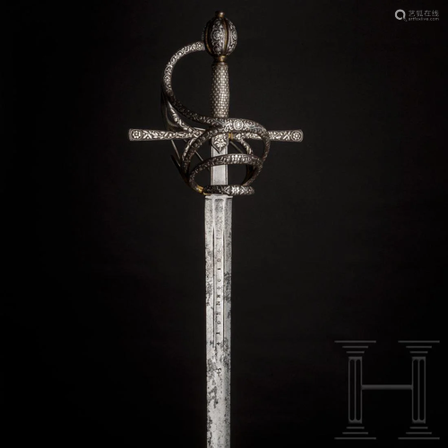 A distinguished German rapier with silver-damascened