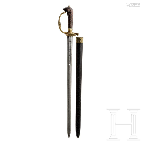 A German hunting hanger with scabbard, dated 1728