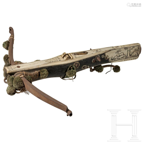 A Saxon bone-inlaid crossbow with ebony veneer, 17th