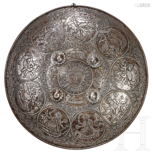 A large chiselled Indian shield, 19th century