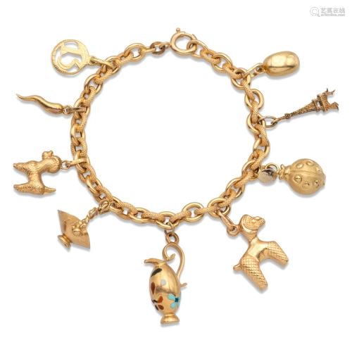18kt yellow gold charms bracelet 1950/60s weight 14,3