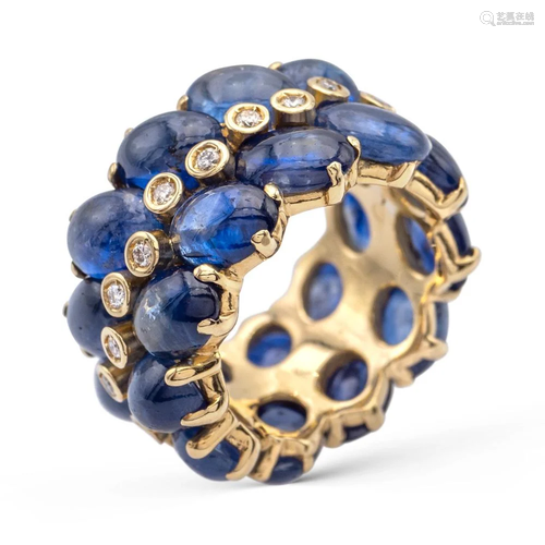 18kt yellow gold, sapphires and diamonds ring weight