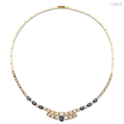 18kt yellow gold, diamonds and sapphires necklace