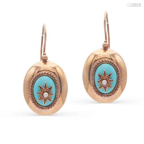 12kt rose gold and turquoise earrings weight 11,3 gr.
