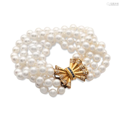 Five strands of cultured pearls bracelet weight 72,4