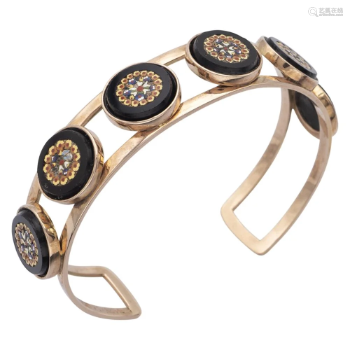12kt rose gold and micromosaic cuff bracelet