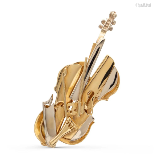 Fernandez Arman, violin sculpture brooch limited