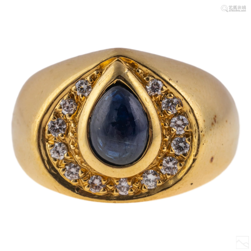 18K Gold Sapphire and Diamond Signed Designer Ring