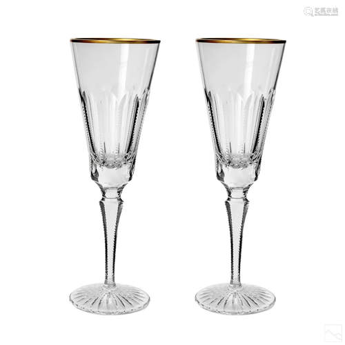 Faberge Gilt Crystal Fluted Champagne Glasses Pair