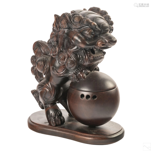 Chinese Carved Rosewood Lion Censer Incense Burner