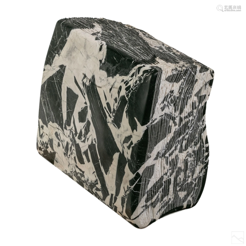 Modern Grayscale Carved Marble Book Tome Sculpture