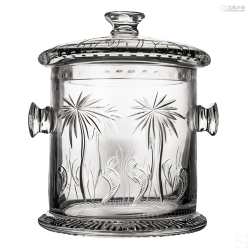 Alexis Crystal Lidded Etched Palm Tree Ice Bucket