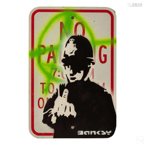 Banksy Style Parking Sign Urban Graffiti Painting