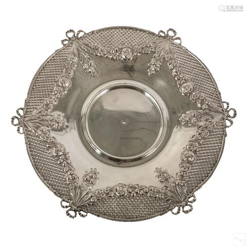 900 Silver Round Rose and Ribbon Serving Tray 976g