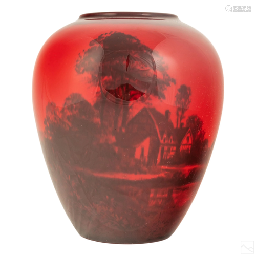 Royal Doulton Red Flambe Porcelain Landscape Vase