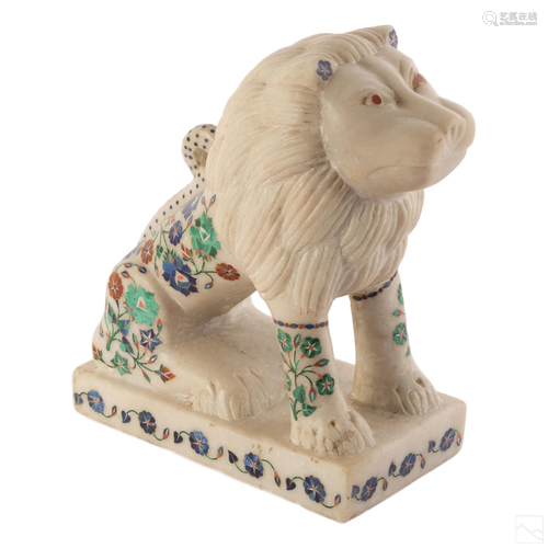 Orientalist Alabaster Pietra Dura Lion Sculpture