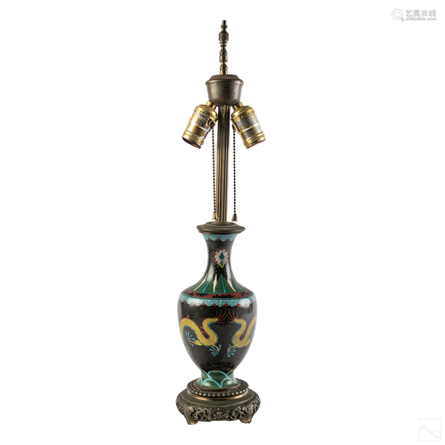 Chinese Cloisonne Polychrome Five Toed Dragon Lamp